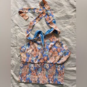 Floral Halter Top with Blue and Orange